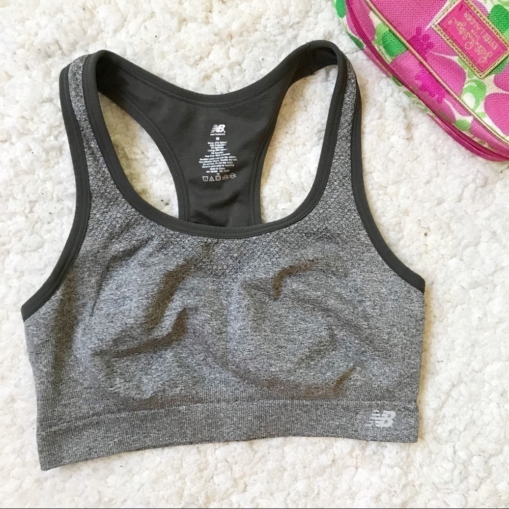 NEW BALANCE:Gray/Black Stretch Low Impact Bra Sz M